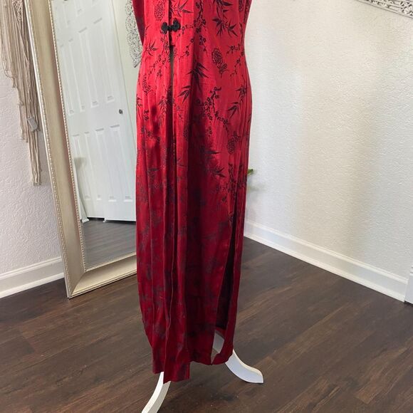 Sheri Martin Vintage Red Satin Black Floral Open Front Kimono Duster Cardigan M - Picture 4 of 7